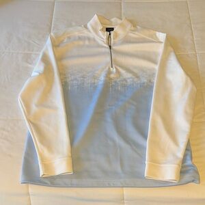 Greg Norman Collection White and Light Blue Zip-Up Sweater